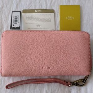 Fossil Large Leather Zipper Wristlet RFID Wallet